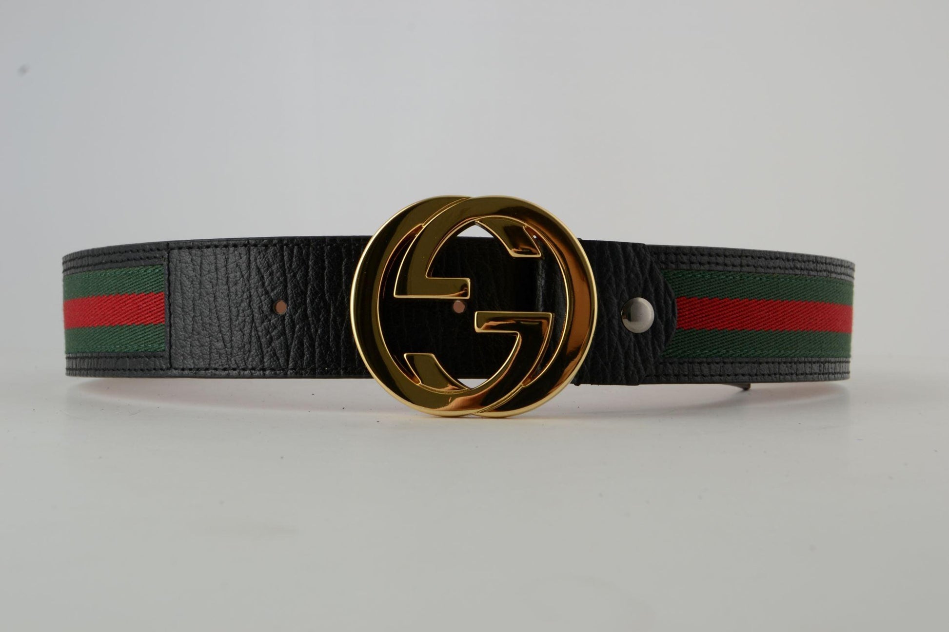 Gucci Red Green Stripe Belt with Gold Buckle