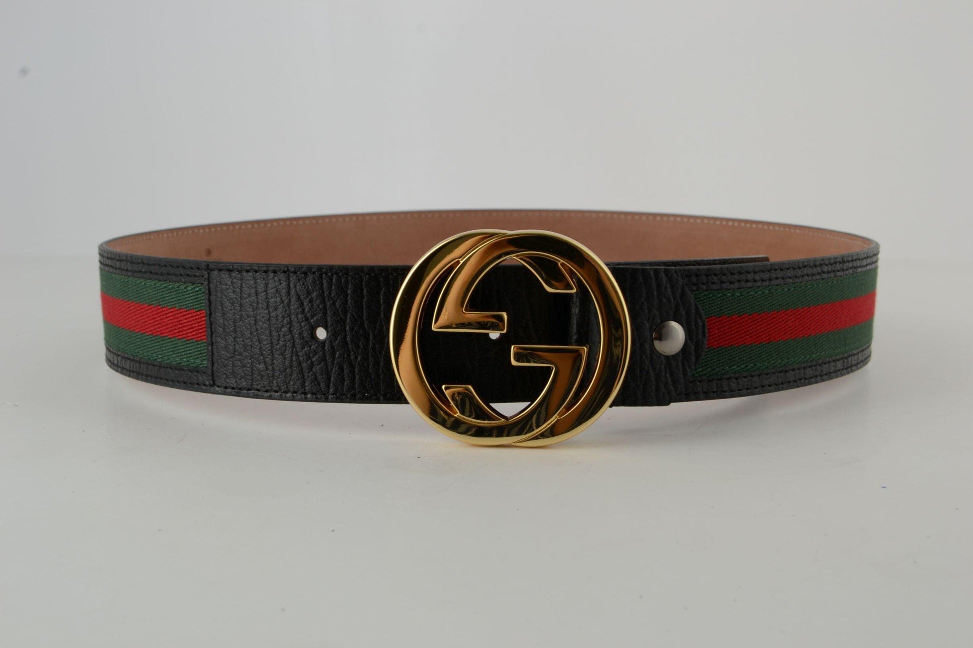Gucci Red Green Stripe Belt with Gold Buckle