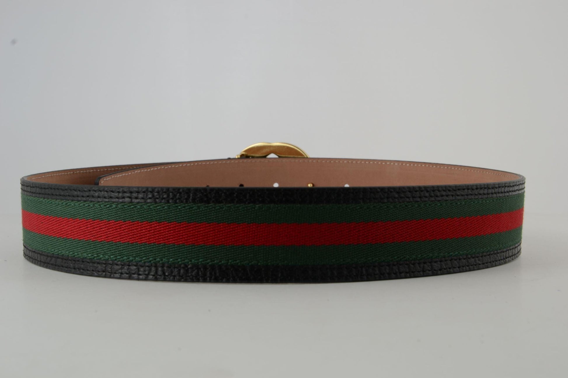 Gucci Red Green Stripe Belt with Gold Buckle