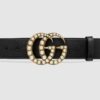 Black Leather Belt Pearly Buckle - Brands Gateway