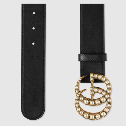 Black Leather Belt Pearly Buckle - Brands Gateway