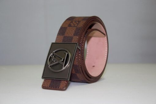 Brown Damier Chromium Buckle Leather Belt - Brands Gateway