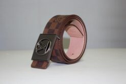 Brown Damier Chromium Buckle Leather Belt - Brands Gateway