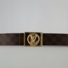 Brown Damier Gold Buckle Leather Belt - Brands Gateway