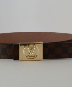 Brown Damier Gold Buckle Leather Belt - Brands Gateway