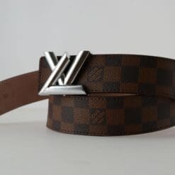 Brown Damier New Silver Buckle Leather Belt - Brands Gateway