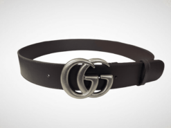 Dark Brown Leather Belt Silver Buckle 40 mm - Brands Gateway