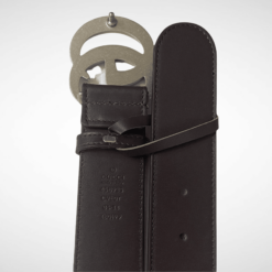Gucci Dark Brown Leather Belt Silver Buckle 40 mm