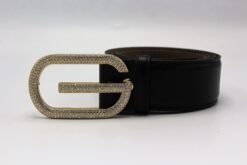 G Diamond Gold Buckle Leather Belt 40mm - Brands Gateway