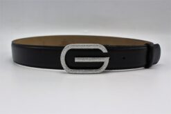 G Diamond Silve Buckle Leather Belt 40mm - Brands Gateway