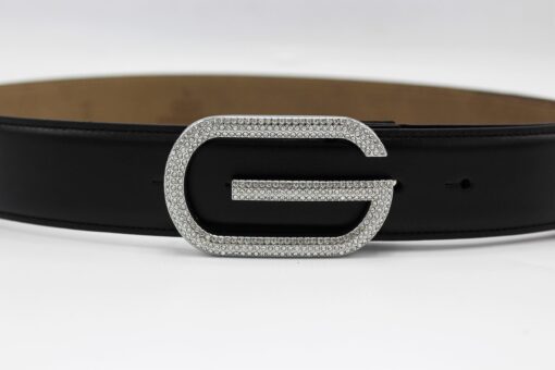 G Diamond Silve Buckle Leather Belt 40mm - Brands Gateway