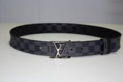 Grey & Black Damier Reversible Leather Belt - Brands Gateway