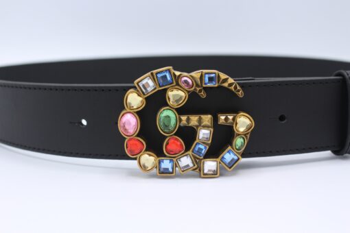 Leather belt with crystal Double G buckle - Brands Gateway