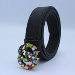 Leather belt with crystal Double G buckle - Brands Gateway
