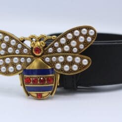 Perfect Bee Figured Black Leather Belt - Brands Gateway