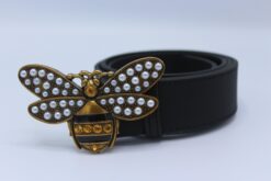 Perfect Bee Figured Black Leather Belt - Brands Gateway