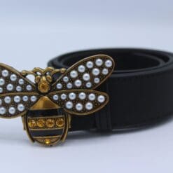 Perfect Bee Figured Black Leather Belt - Brands Gateway