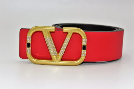 REVERSIBLE V LOGO WITH DIAMOND SIGNATURE BELT IN GLOSSY CALFSKIN 40 MM - Brands Gateway