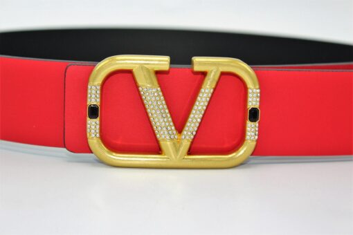 REVERSIBLE V LOGO WITH DIAMOND SIGNATURE BELT IN GLOSSY CALFSKIN 40 MM - Brands Gateway