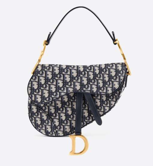 Saddle bag in blue Oblique jacquard canvas, - Brands Gateway