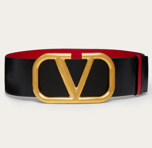 V Gold Buckle Leather Belt 7 CM - Brands Gateway