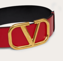V Gold Buckle Leather Belt 7 CM - Brands Gateway