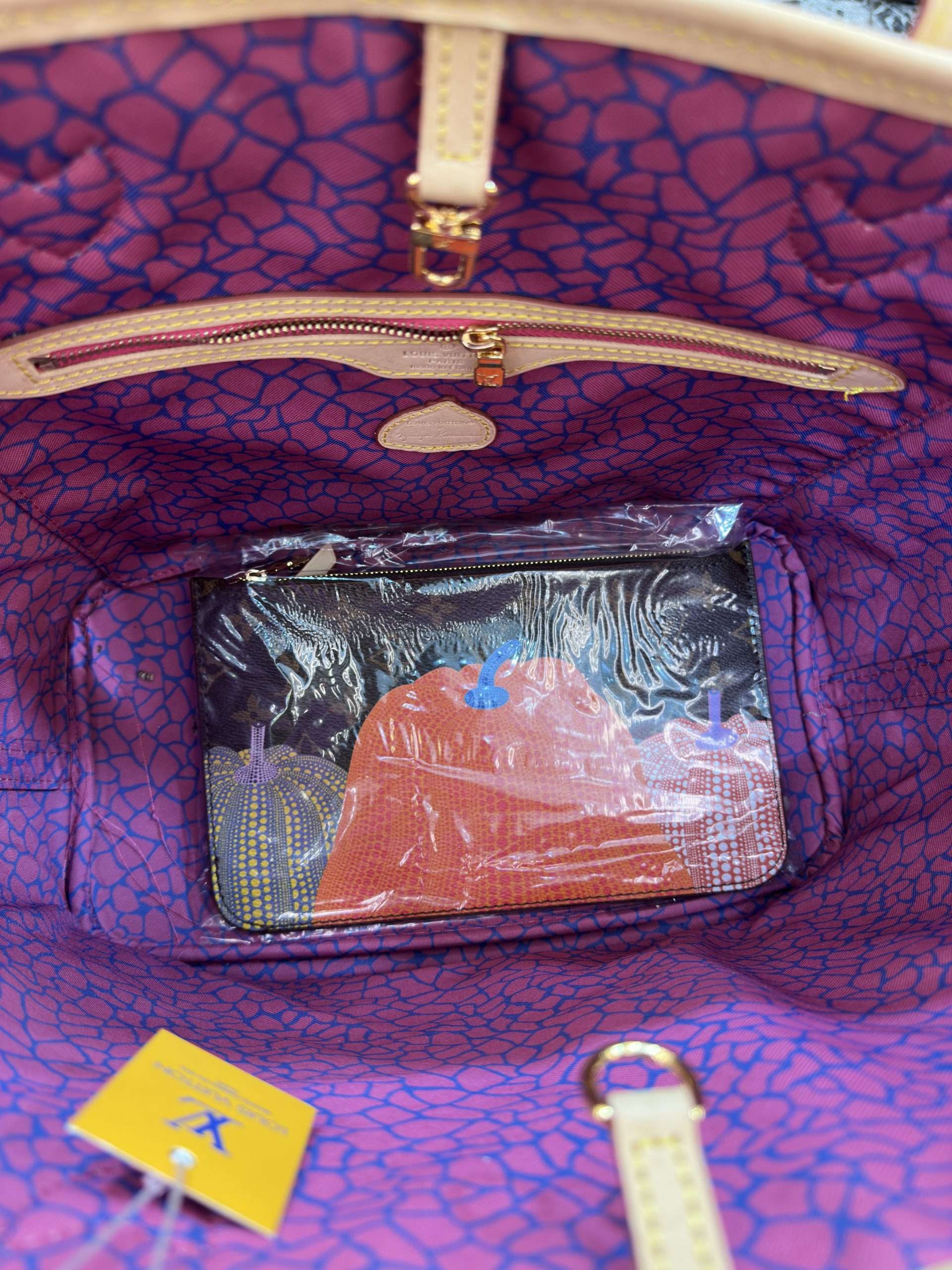 Pumpkin Monogram Neverfull MM style tote bag red interior USA - Image 8