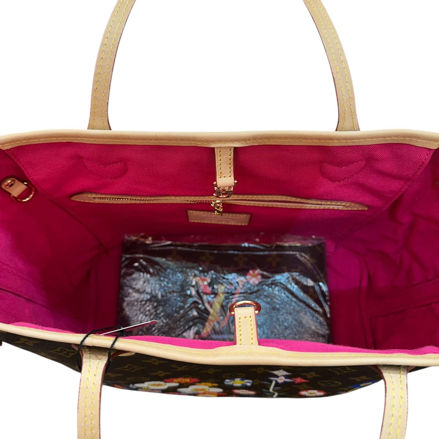 Floral Monogram Neverfull MM Tote Bag (Pink Interior) | BeltActive - Image 2