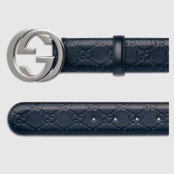 Alternative view of Signature Leather Belt Navy Blue