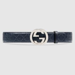 Signature Leather Belt Navy Blue