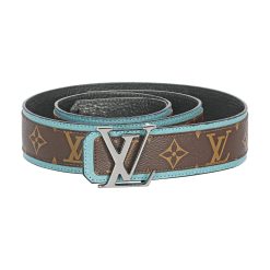 Brown Monogram style Leather Belt Amazing Blue