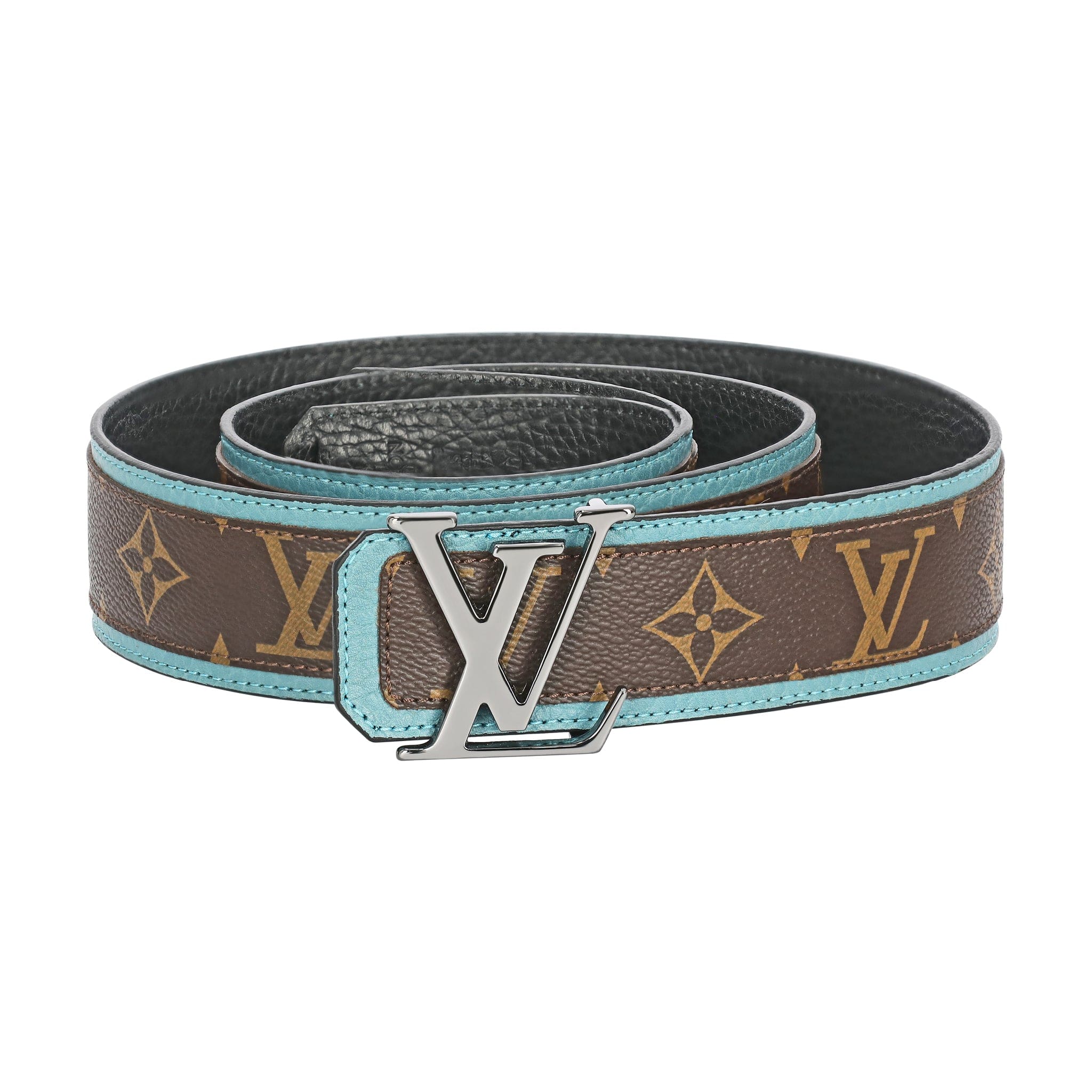Brown Monogram style Leather Belt Amazing Blue