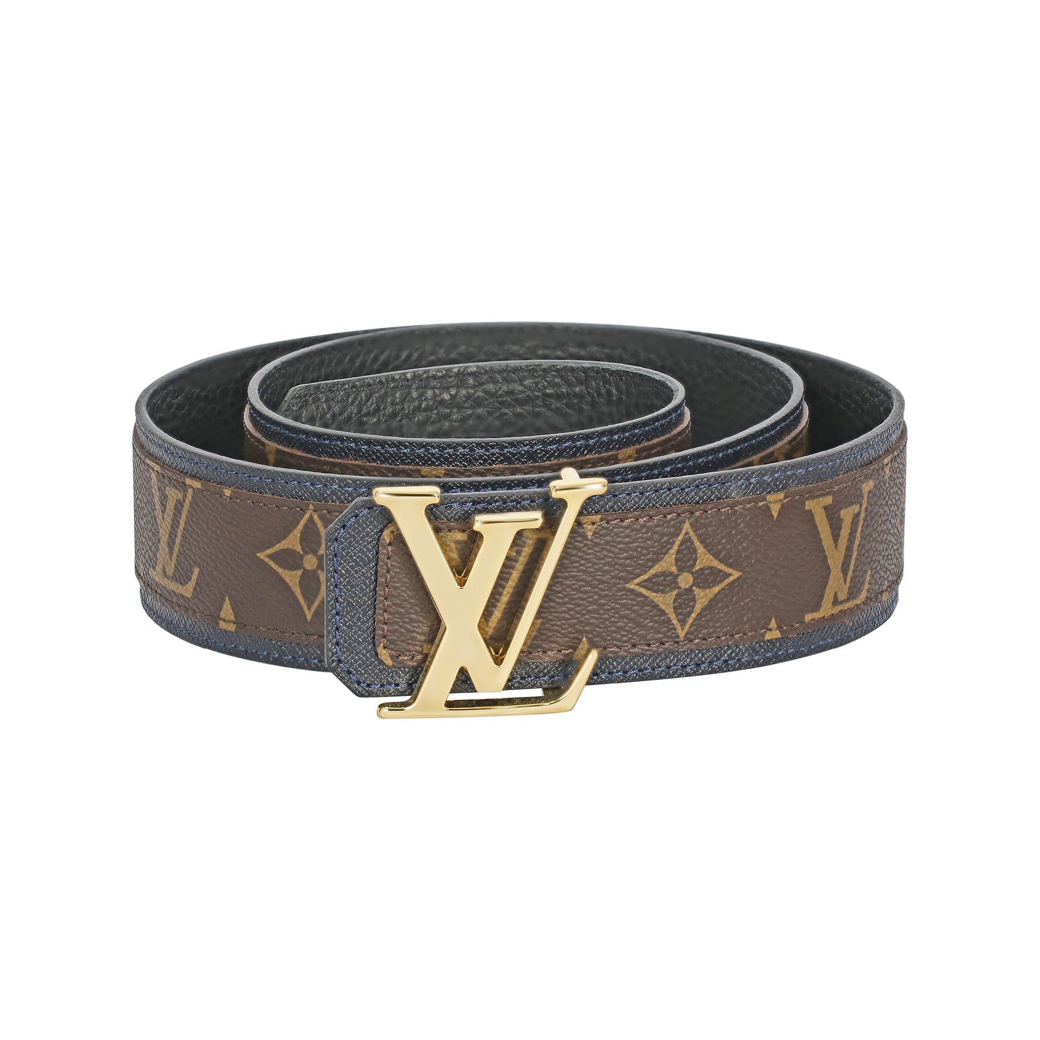 Brown Monogram style Leather Belt Amazing Dark Blue