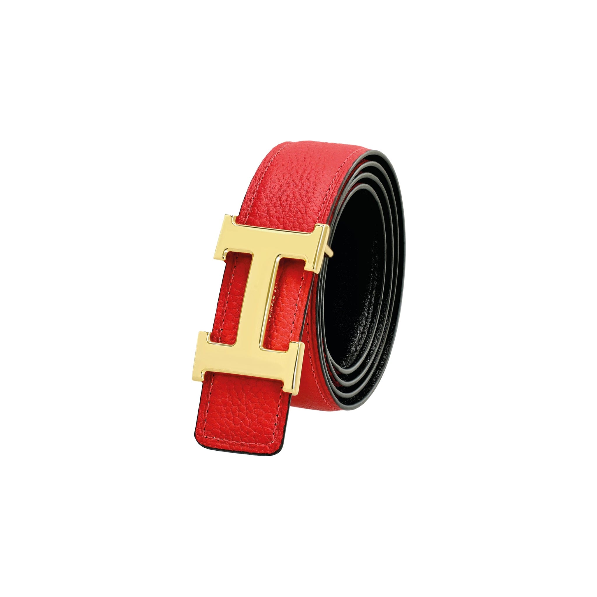 Reversible H Leather Belt Double Color Black & Red - Image 2