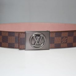 Brown Damier Chromium Buckle Leather Belt