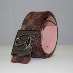 Alternative view of Brown Damier Chromium Buckle Leather Belt