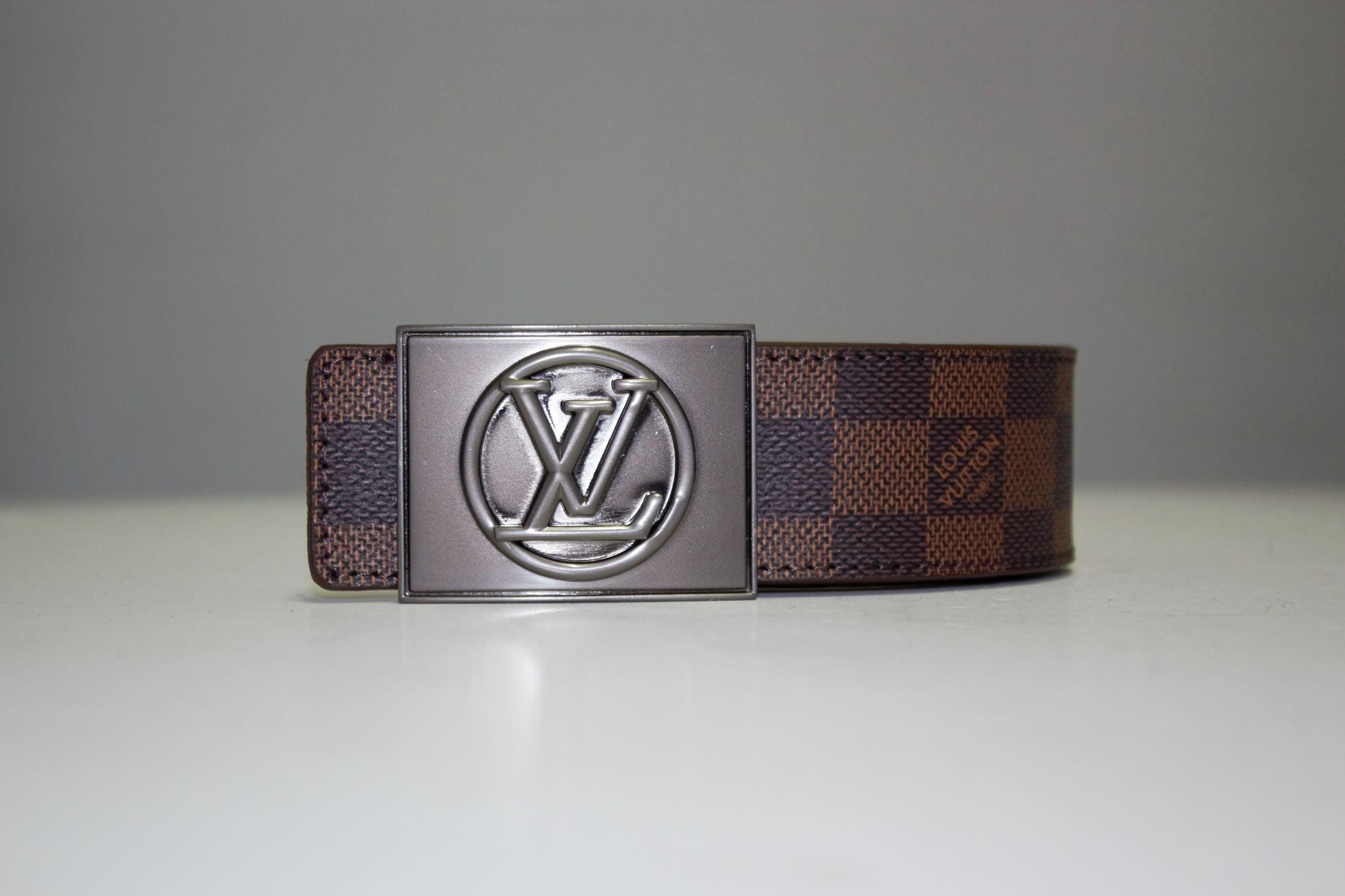 Brown Damier Chromium Buckle Leather Belt - Image 5