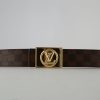 Brown Damier Gold Buckle Leather Belt