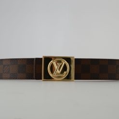 Brown Damier Gold Buckle Leather Belt