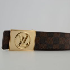 Alternative view of Brown Damier Gold Buckle Leather Belt
