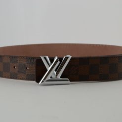Brown Damier New Silver Buckle Leather Belt