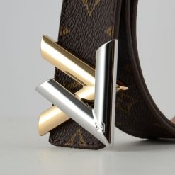 Brown Monogram New Gold & Silver Buckle Leather Belt