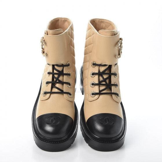 Calfskin Quilted Lace Up Combat Boots - Image 2