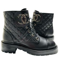 Alternative view of Calfskin Quilted Lace Up Combat Boots