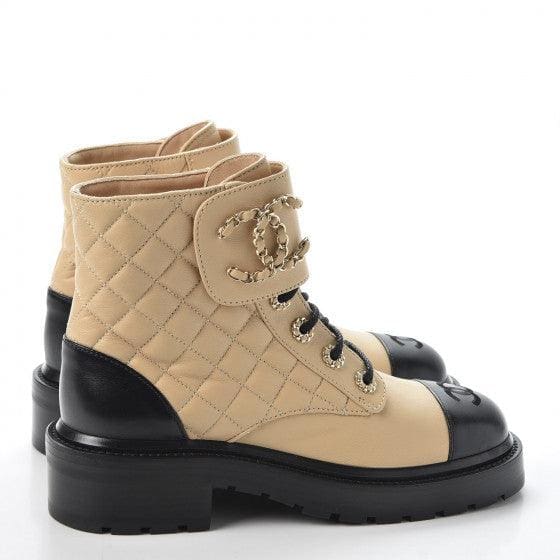Calfskin Quilted Lace Up Combat Boots - Image 3