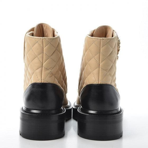 Calfskin Quilted Lace Up Combat Boots - Image 5