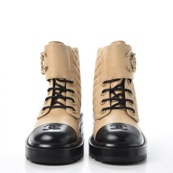 Calfskin Quilted Lace Up Combat Boots - Image 6