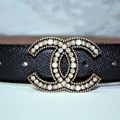 Chanel Caviar Pattern Belt Gold Diamond Buckle