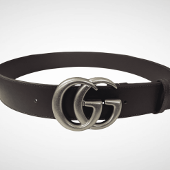 Dark Brown Leather Belt Silver Buckle 40 mm