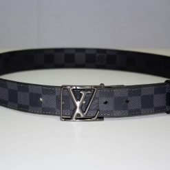 Grey & Black Damier Reversible Leather Belt